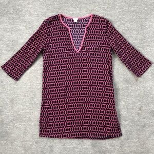 J. Crew Pink/Blue Pattern V-Neck Cotton Tunic